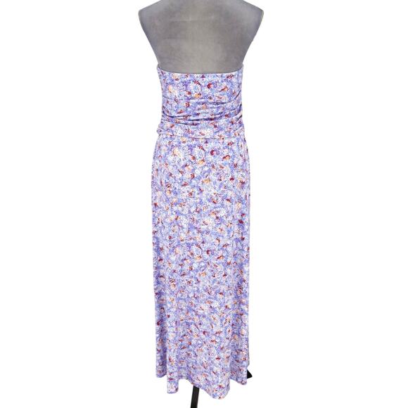 J Jill Dress Womens Medium Maxi Blue Lavender Floral Strapless Stretch Knit - Picture 2 of 12